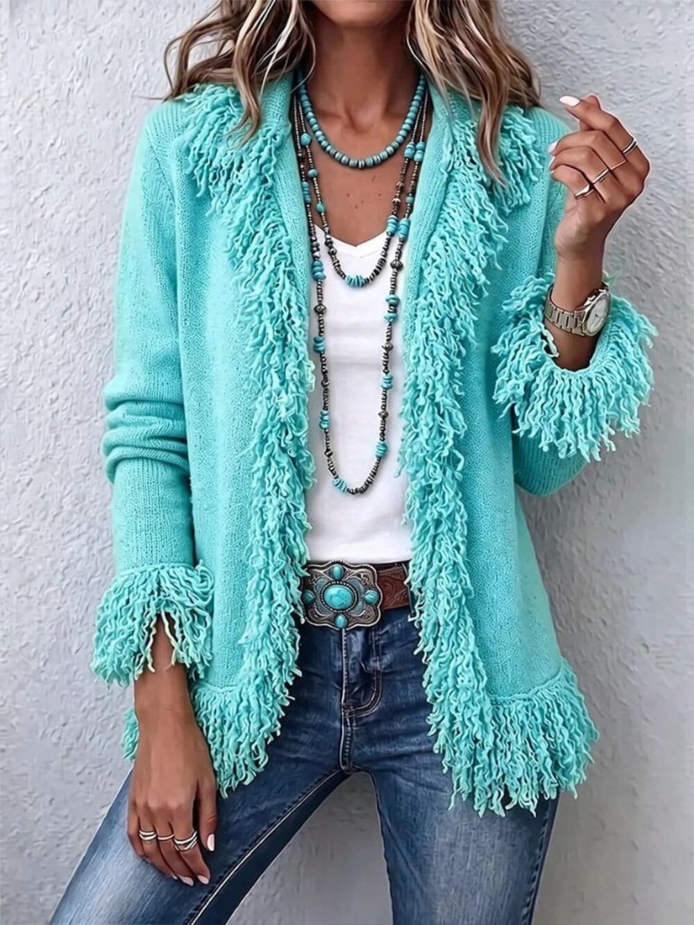 Lake Blue Casual Women's Knitted Tassel Cardigan - Picture 2 of 2